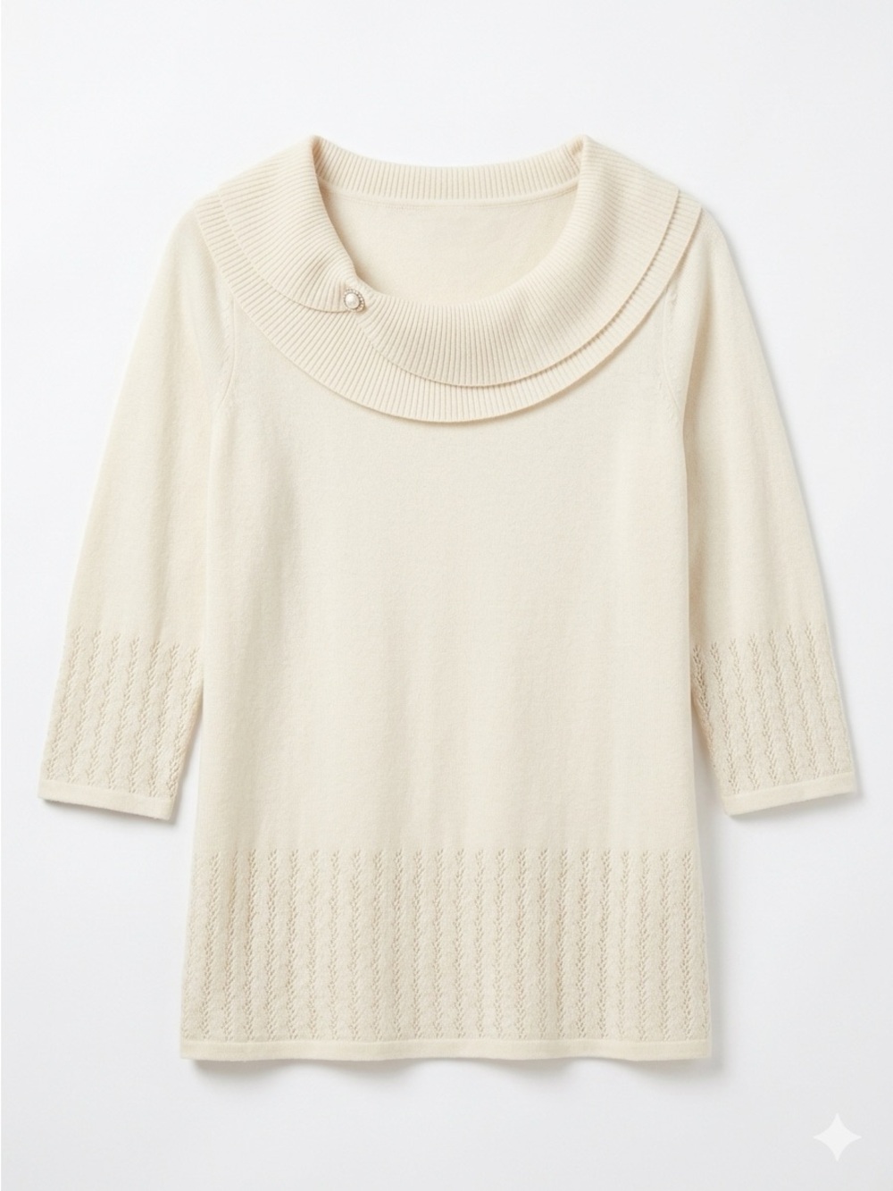 Briggs New York Cream Cowlneck Sweater with Button Detail